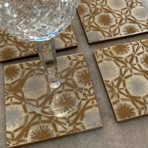John Robshaw Metallic Gold Drink Coasters